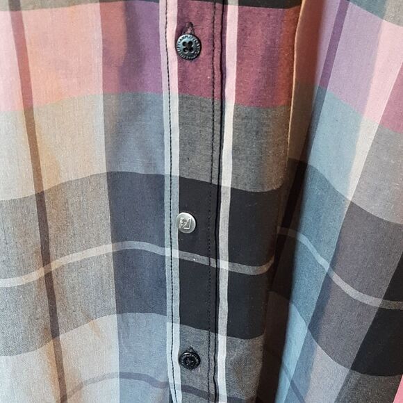 Amplify Gray Pink and Black Plaid Button Down Short Sleeve Shirt - Picture 3 of 12